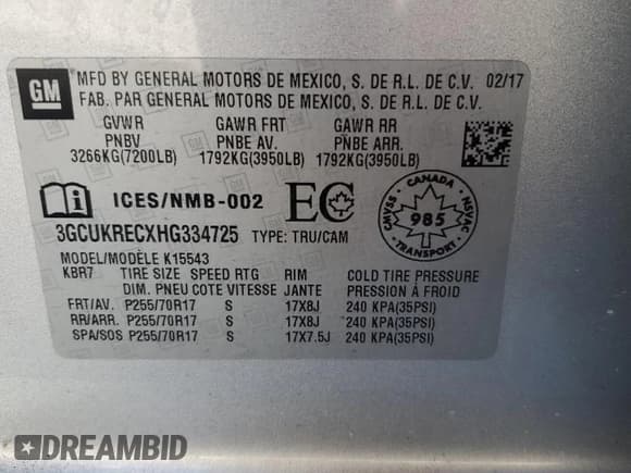 ✅ 2017 Chevrolet Silverado 1500 LT • VIN: 3GCUKRECXHG334725 • Lot: 92499425. Wystawiony na Copart z przebiegiem 73 246 mil. Bezpłatny archiwum sprzedaży aukcyjnych z USA i szczegółowy raport historii pojazdu na DreamBid. Zdjęcie 12.
