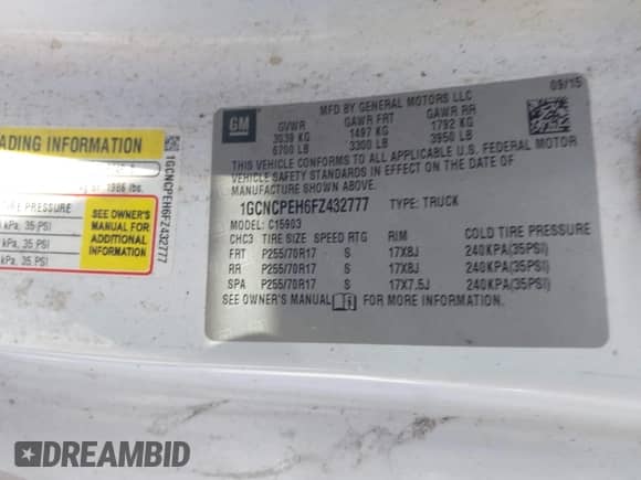 2015 Chevrolet Silverado 1500 Work Truck z VIN 1GCNCPEH6FZ432777, wystawiony jako IAAI lot #43398977 z przebiegiem 141 319 mil mil oraz . Historia ofert i sprzedaży dostępna na DreamBid. Obrazek 9.