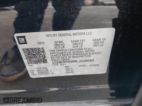 ✅ 2020 Chevrolet Traverse LS • VIN: 1GNERFKW9LJ228083 • Lot: 43657100. Listed on IAAI with 62,767 mi. Free auction sales archive from the USA and detailed vehicle history report at DreamBid. Image 9.