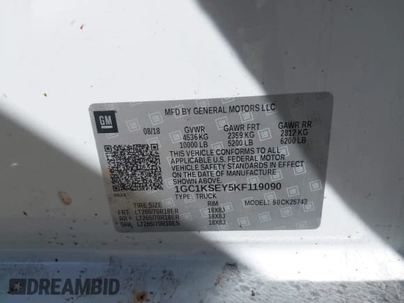 ✅ 2019 Chevrolet Silverado 2500HD LT • VIN: 1GC1KSEY5KF119090 • Лот: 41616445. Опубликован ранее на IAAI с пробегом 49 518 миль. Бесплатный доступ к архиву аукционных продаж из США и подробный отчёт об истории автомобиля на DreamBid. Изображение 9.