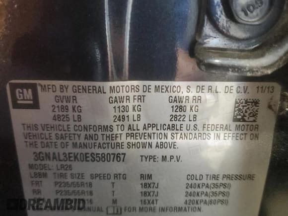 ✅ 2014 Chevrolet Captiva Sport LT • VIN: 3GNAL3EK0ES580767 • Lot: 49147335. Wystawiony na Copart z przebiegiem 92 555 mil. Bezpłatny archiwum sprzedaży aukcyjnych z USA i szczegółowy raport historii pojazdu na DreamBid. Zdjęcie 16.