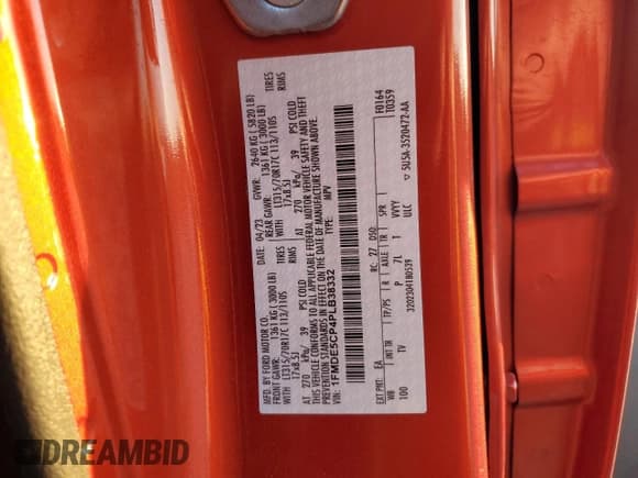 ✅ 2023 Ford Bronco • VIN: 1FMDE5CP4PLB38332 • Lot: 70542935. Listed on Copart with 19,914 mi. Free auction sales archive from the USA and detailed vehicle history report at DreamBid. Image 13.