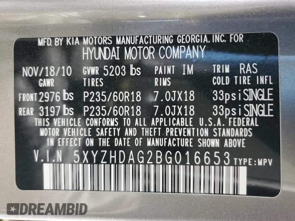 ✅ 2011 Hyundai Santa Fe Limited • VIN: 5XYZHDAG2BG016653 • Lot: 48802605. Listed on Copart with Not provided. Free auction sales archive from the USA and detailed vehicle history report at DreamBid. Image 13.