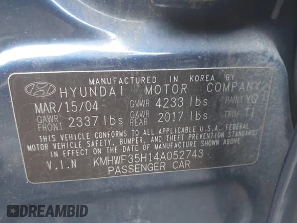 ✅ 2004 Hyundai Sonata GLS • VIN: KMHWF35H14A052743 • Lot: 42975034. Listed on IAAI with 43,025 mi. Free auction sales archive from the USA and detailed vehicle history report at DreamBid. Image 9.