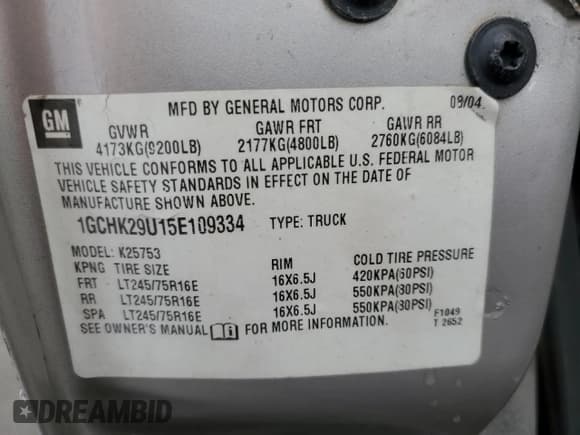 ✅ 2005 Chevrolet Silverado 2500HD LT • VIN: 1GCHK29U15E109334 • Lot: 42388125. Listed on Copart with Not provided. Free auction sales archive from the USA and detailed vehicle history report at DreamBid. Image 12.