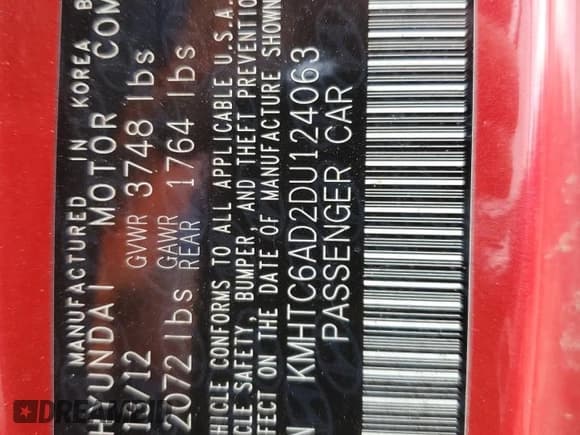 ✅ 2013 Hyundai Veloster w/Black Int • VIN: KMHTC6AD2DU124063 • Lot: 64465554. Wystawiony na Copart z przebiegiem 161 006 mil. Bezpłatny archiwum sprzedaży aukcyjnych z USA i szczegółowy raport historii pojazdu na DreamBid. Zdjęcie 12.