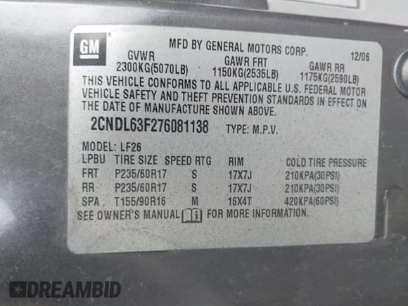 ✅ 2007 Chevrolet Equinox LT • VIN: 2CNDL63F276081138 • Лот: 41468480. Опубликован ранее на IAAI с пробегом Не указан. Бесплатный доступ к архиву аукционных продаж из США и подробный отчёт об истории автомобиля на DreamBid. Изображение 9.