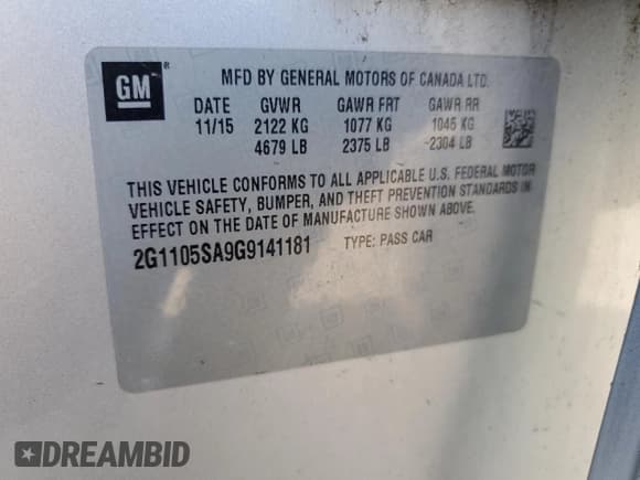 ✅ 2016 Chevrolet Impala LT • VIN: 2G1105SA9G9141181 • Лот: 71666354. Опубликован ранее на Copart с пробегом 165 217 миль. Бесплатный доступ к архиву аукционных продаж из США и подробный отчёт об истории автомобиля на DreamBid. Изображение 12.