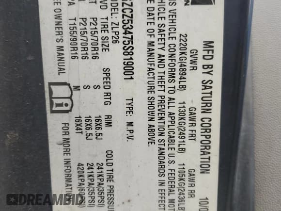 ✅ 2005 Saturn VUE • VIN: 5GZCZ53475S819001 • Lot: 49747755. Wystawiony na Copart z przebiegiem 260 243 mil. Bezpłatny archiwum sprzedaży aukcyjnych z USA i szczegółowy raport historii pojazdu na DreamBid. Zdjęcie 13.