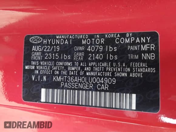 2020 Hyundai Veloster z VIN KMHT36AH0LU004909, wystawiony jako IAAI lot #42657127 z przebiegiem 86 557 mil mil oraz . Historia ofert i sprzedaży dostępna na DreamBid. Obrazek 9.