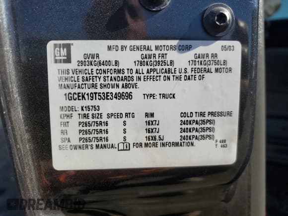 ✅ 2003 Chevrolet Silverado 1500 LS • VIN: 1GCEK19T53E349696 • Лот: 79434154. Опубликован ранее на Copart с пробегом 225 034 миль. Бесплатный доступ к архиву аукционных продаж из США и подробный отчёт об истории автомобиля на DreamBid. Изображение 12.