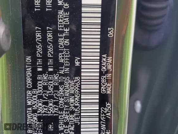 ✅ 2022 Toyota 4Runner Trail Special Edition • VIN: JTETU5JR9N5999638 • Lot: 61746025. Wystawiony na Copart z przebiegiem 66 493 mil. Bezpłatny archiwum sprzedaży aukcyjnych z USA i szczegółowy raport historii pojazdu na DreamBid. Zdjęcie 13.