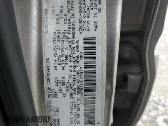 ✅ 2001 Toyota 4Runner Limited • VIN: JT3GN87R310197447 • Lot: 42804945. Listed on Copart with 225,894 mi. Free auction sales archive from the USA and detailed vehicle history report at DreamBid. Image 13.