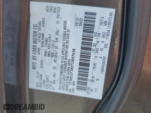 ✅ 2007 Ford Explorer XLT • VIN: 1FMEU73857UB57638 • Лот: 61442255. Опубликован ранее на Copart с пробегом 222 122 миль. Бесплатный доступ к архиву аукционных продаж из США и подробный отчёт об истории автомобиля на DreamBid. Изображение 13.