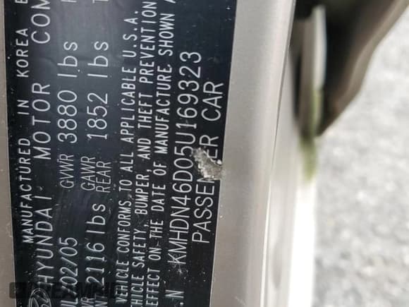 ✅ 2005 Hyundai Elantra GLS • VIN: KMHDN46D05U169323 • Lot: 55138445. Wystawiony na Copart z przebiegiem 142 454 mil. Bezpłatny archiwum sprzedaży aukcyjnych z USA i szczegółowy raport historii pojazdu na DreamBid. Zdjęcie 12.