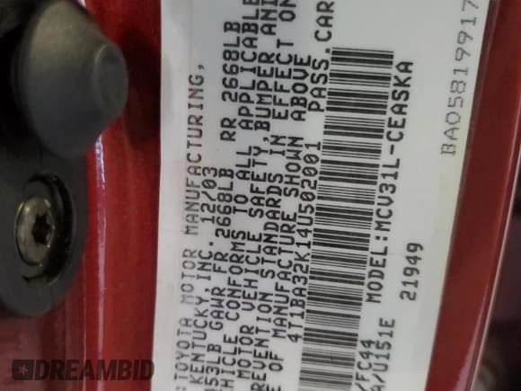 ✅ 2004 Toyota Camry SE • VIN: 4T1BA32K14U502001 • Лот: 71993325. Опубликован ранее на Copart с пробегом 214 787 миль. Бесплатный доступ к архиву аукционных продаж из США и подробный отчёт об истории автомобиля на DreamBid. Изображение 12.