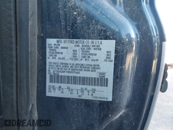 ✅ 1999 Ford F-250 XL • VIN: 1FTNX20F7XEB97442 • Lot: 43872922. Listed on IAAI with 233,481 mi. Free auction sales archive from the USA and detailed vehicle history report at DreamBid. Image 9.