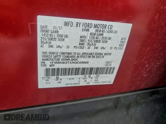 ✅ 2017 Ford Explorer Sport • VIN: 1FM5K8GTXHGC05600 • Lot: 94638355. Wystawiony na Copart z przebiegiem 75 753 mil. Bezpłatny archiwum sprzedaży aukcyjnych z USA i szczegółowy raport historii pojazdu na DreamBid. Zdjęcie 14.