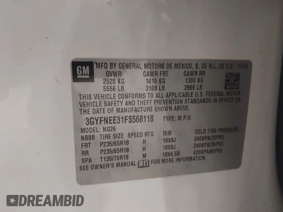 ✅ 2015 Cadillac SRX Luxury Collection • VIN: 3GYFNEE31FS568118 • Lot: 42331529. Wystawiony na IAAI z przebiegiem 114 914 mil. Bezpłatny archiwum sprzedaży aukcyjnych z USA i szczegółowy raport historii pojazdu na DreamBid. Zdjęcie 9.