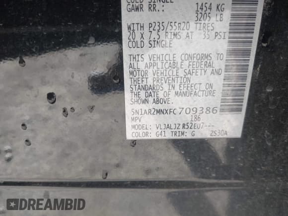 ✅ 2015 Nissan Pathfinder SV • VIN: 5N1AR2MNXFC709386 • Lot: 42010824. Listed on IAAI with 372,260 mi. Free auction sales archive from the USA and detailed vehicle history report at DreamBid. Image 9.