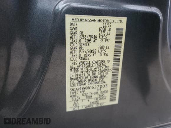 ✅ 2006 Nissan Pathfinder SE • VIN: 5N1AR18W06C627003 • Lot: 63291225. Wystawiony na Copart z przebiegiem 183 744 mil. Bezpłatny archiwum sprzedaży aukcyjnych z USA i szczegółowy raport historii pojazdu na DreamBid. Zdjęcie 13.