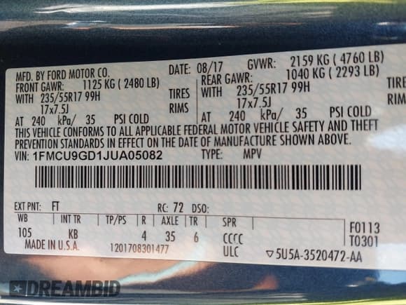 ✅ 2018 Ford Escape SE • VIN: 1FMCU9GD1JUA05082 • Лот: 43401374. Опубликован ранее на IAAI с пробегом 113 049 миль. Бесплатный доступ к архиву аукционных продаж из США и подробный отчёт об истории автомобиля на DreamBid. Изображение 9.