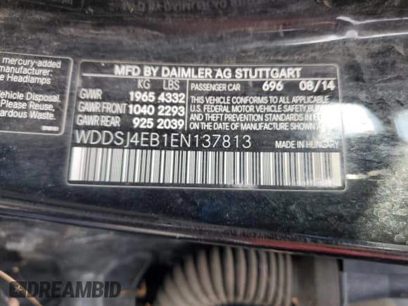 ✅ 2014 Mercedes-Benz CLA 250 • VIN: WDDSJ4EB1EN137813 • Lot: 93073065. Listed on Copart with 213,456 mi. Free auction sales archive from the USA and detailed vehicle history report at DreamBid. Image 13.