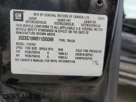 ✅ 2001 Chevrolet Silverado 1500 • VIN: 2GCEC19W811293386 • Лот: 78284584. Опубликован ранее на Copart с пробегом 152 106 миль. Бесплатный доступ к архиву аукционных продаж из США и подробный отчёт об истории автомобиля на DreamBid. Изображение 12.