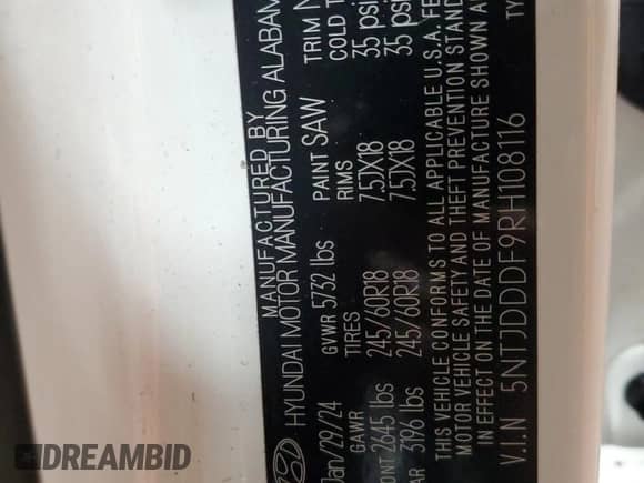 2024 Hyundai Santa Cruz XRT с VIN 5NTJDDDF9RH108116, выставлен на аукционе Copart как лот 84484304 с пробегом 4 622 миль миль и Списание • Salvage title. История ставок и продаж доступна на DreamBid. Изображение 13.