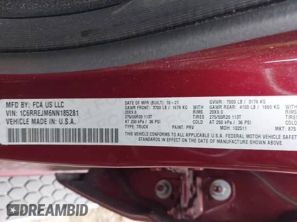 2022 Ram 1500 Laramie с VIN 1C6RREJM6NN185281, выставлен на аукционе IAAI как лот 41601966 с пробегом 88 986 миль миль и . История ставок и продаж доступна на DreamBid. Изображение 9.