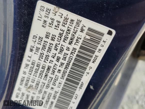 ✅ 2004 Honda CR-V LX • VIN: SHSRD78584U217526 • Лот: 63873485. Опубликован ранее на Copart с пробегом 289 342 миль. Бесплатный доступ к архиву аукционных продаж из США и подробный отчёт об истории автомобиля на DreamBid. Изображение 12.