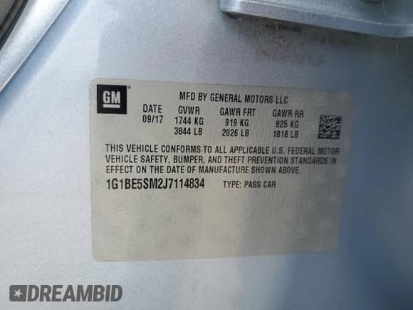 ✅ 2018 Chevrolet Cruze LT • VIN: 1G1BE5SM2J7114834 • Lot: 80557205. Listed on Copart with 131,256 mi. Free auction sales archive from the USA and detailed vehicle history report at DreamBid. Image 12.