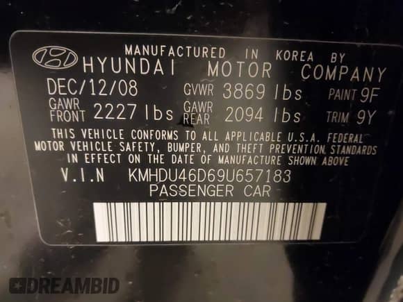 ✅ 2009 Hyundai Elantra SE • VIN: KMHDU46D69U657183 • Lot: 42376683. Wystawiony na IAAI z przebiegiem 123 492 mil mil. Skorzystaj z bezpłatnego archiwum sprzedaży aukcyjnych z USA i zobacz szczegółowy raport historii pojazdu na DreamBid. Zdjęcie 9.