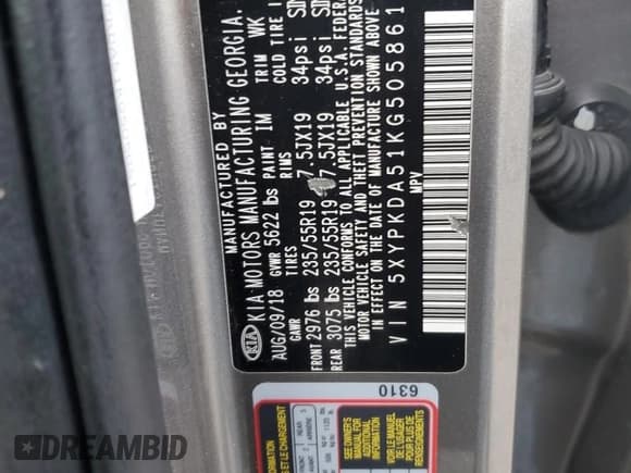 ✅ 2019 Kia Sorento SX Limited • VIN: 5XYPKDA51KG505861 • Lot: 89701725. Listed on Copart with 156,421 mi. Free auction sales archive from the USA and detailed vehicle history report at DreamBid. Image 12.