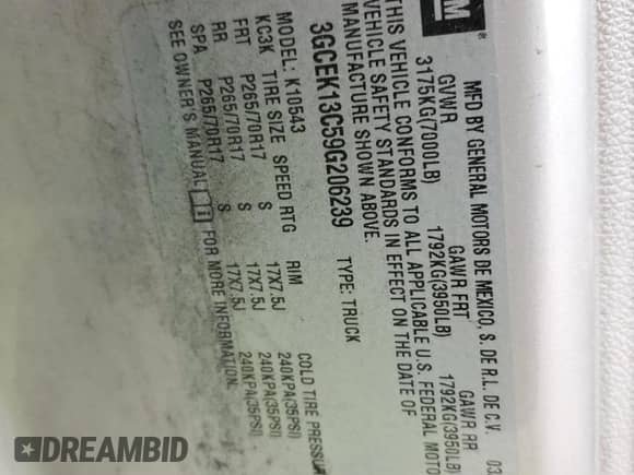 2009 Chevrolet Silverado 1500 LS z VIN 3GCEK13C59G206239, wystawiony jako Copart lot #57182505 z przebiegiem 391 993 mil mil oraz Czysty tytuł • Clean title. Historia ofert i sprzedaży dostępna na DreamBid. Obrazek 12.