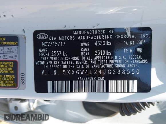 ✅ 2018 Kia Optima SX • VIN: 5XXGW4L24JG238550 • Lot: 42592118. Listed on IAAI with 93,377 mi. Free auction sales archive from the USA and detailed vehicle history report at DreamBid. Image 9.