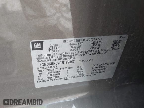 ✅ 2016 Chevrolet Tahoe LT • VIN: 1GNSCBKC7GR129367 • Lot: 42503801. Listed on IAAI with 111,352 mi. Free auction sales archive from the USA and detailed vehicle history report at DreamBid. Image 9.