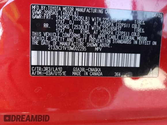 ✅ 2009 Toyota RAV4 Limited • VIN: 2T3ZK31V19W002295 • Lot: 67474775. Wystawiony na Copart z przebiegiem 174 714 mil. Bezpłatny archiwum sprzedaży aukcyjnych z USA i szczegółowy raport historii pojazdu na DreamBid. Zdjęcie 12.