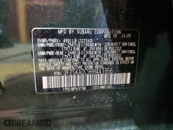 ✅ 2024 Subaru Forester Premium • VIN: JF2SKADC9RH443356 • Lot: 60415415. Listed on Copart with 44,456 mi. Free auction sales archive from the USA and detailed vehicle history report at DreamBid. Image 13.