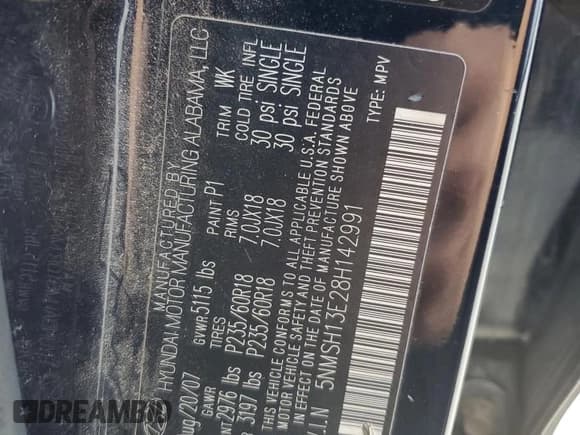 ✅ 2008 Hyundai Santa Fe SE • VIN: 5NMSH13E28H142991 • Lot: 90526105. Listed on Copart with 187,373 mi. Free auction sales archive from the USA and detailed vehicle history report at DreamBid. Image 13.