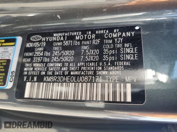 ✅ 2020 Hyundai Palisade SEL • VIN: KM8R3DHE0LU087171 • Лот: 82067945. Опубликован ранее на Copart с пробегом 43 157 миль. Бесплатный доступ к архиву аукционных продаж из США и подробный отчёт об истории автомобиля на DreamBid. Изображение 12.