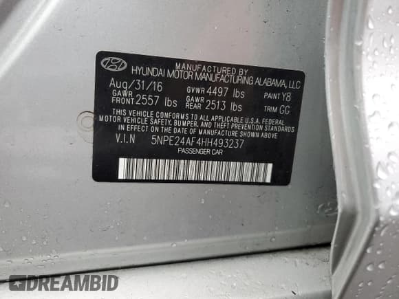 ✅ 2017 Hyundai Sonata SE • VIN: 5NPE24AF4HH493237 • Lot: 41027793. Listed on Copart with 71,664 mi. Free auction sales archive from the USA and detailed vehicle history report at DreamBid. Image 12.