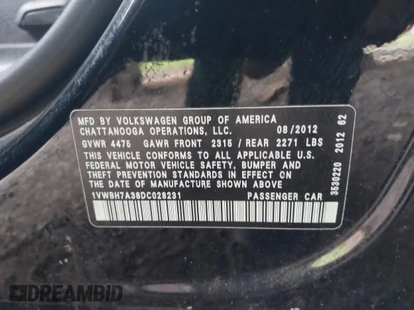 ✅ 2013 Volkswagen Passat SE • VIN: 1VWBH7A38DC028231 • Лот: 42629167. Опубликован ранее на IAAI с пробегом Не указан. Бесплатный доступ к архиву аукционных продаж из США и подробный отчёт об истории автомобиля на DreamBid. Изображение 9.