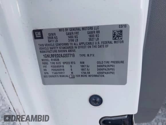 2010 Chevrolet Traverse 1LT с VIN 1GNLRFED2AJ207719, выставлен на аукционе IAAI как лот 43433590 с пробегом 241 709 миль миль и . История ставок и продаж доступна на DreamBid. Изображение 9.