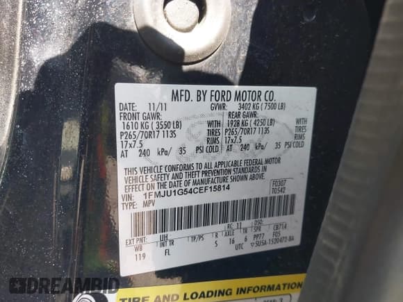 ✅ 2012 Ford Expedition XL • VIN: 1FMJU1G54CEF15814 • Lot: 43133110. Listed on IAAI with 99,915 mi. Free auction sales archive from the USA and detailed vehicle history report at DreamBid. Image 9.