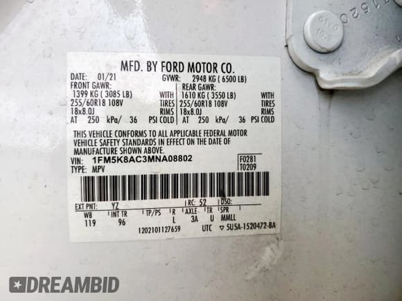 ✅ 2021 Ford Police Interceptor Utility • VIN: 1FM5K8AC3MNA08802 • Lot: 90127195. Wystawiony na Copart z przebiegiem 49 302 mil. Bezpłatny archiwum sprzedaży aukcyjnych z USA i szczegółowy raport historii pojazdu na DreamBid. Zdjęcie 13.