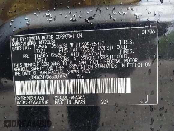 ✅ 2006 Toyota RAV4 Limited • VIN: JTMBK31VX65000193 • Lot: 42606181. Wystawiony na IAAI z przebiegiem 184 552 mil. Bezpłatny archiwum sprzedaży aukcyjnych z USA i szczegółowy raport historii pojazdu na DreamBid. Zdjęcie 9.