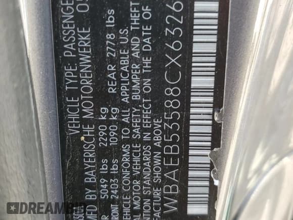 ✅ 2008 BMW 6 Series 650i • VIN: WBAEB53588CX63265 • Lot: 73681864. Listed on Copart with Not provided. Free auction sales archive from the USA and detailed vehicle history report at DreamBid. Image 12.