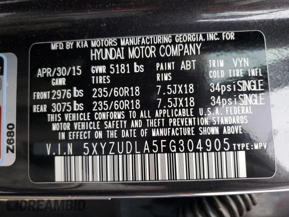 ✅ 2015 Hyundai Santa Fe Limited • VIN: 5XYZUDLA5FG304905 • Лот: 79820484. Опубликован ранее на Copart с пробегом 39 305 миль. Бесплатный доступ к архиву аукционных продаж из США и подробный отчёт об истории автомобиля на DreamBid. Изображение 13.