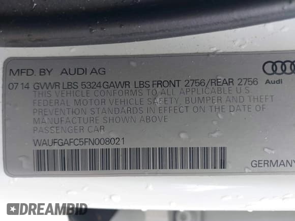 ✅ 2015 Audi A6 Premium Plus • VIN: WAUFGAFC5FN008021 • Lot: 42484159. Listed on IAAI with 71,590 mi. Free auction sales archive from the USA and detailed vehicle history report at DreamBid. Image 9.